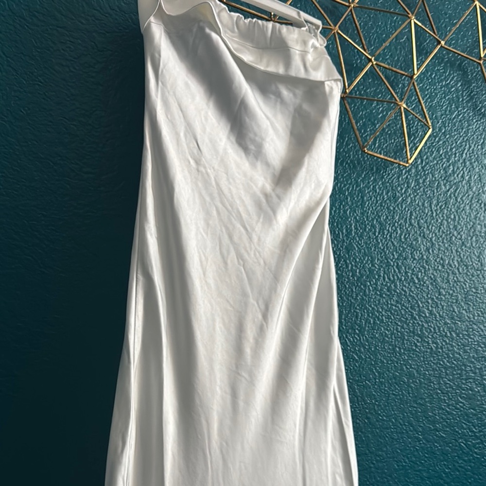 Asymmetrical White One-Shoulder Slip Dress for Brides